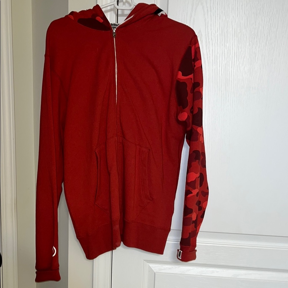 Bape Red Full-Zip Shark Hoodie